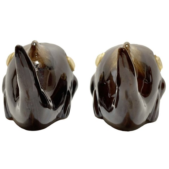 Vintage 1950s Redware Pottery Whales Googly Eyes Japan Brown Drip Salt Pepper - Picture 5 of 11